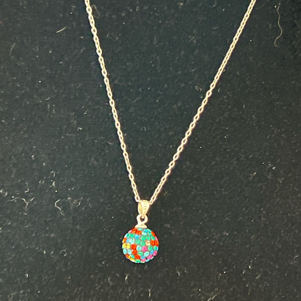 New sterling silver 18” necklace with colorful crystal pendant